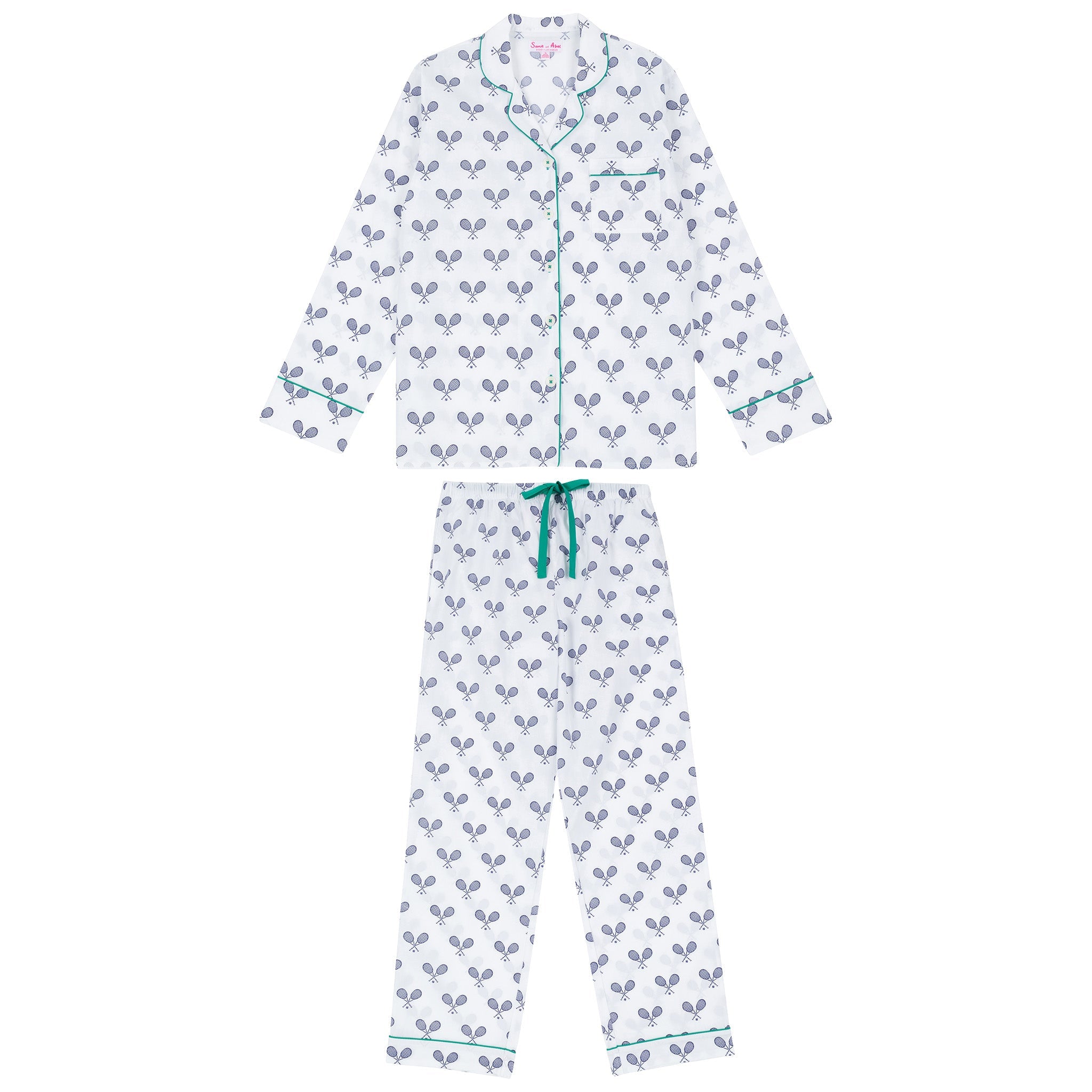 Women's Tennis Navy Long PJ Set - Organic Cotton Poplin